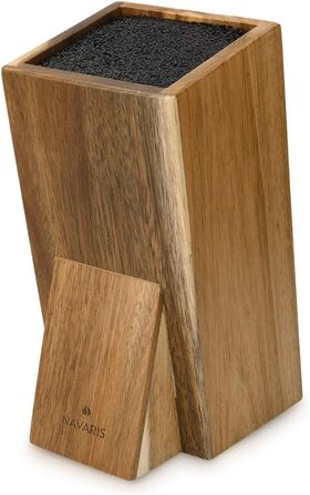 Navaris Acacia Wood Knife Block with Brush Insert - Unfitted Knife Block made of Wood - Universal for Kitchen Knives, Chef's Knives, Cooking Utensils - Brown