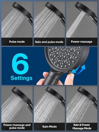 Cobbe Shower Head with Filter, High-Pressure Handheld Shower with Hose, 6 Spray Patterns Water-Saving Shower Head with 20-Layer Filtration, Showerhead for Hard Water, Residual Chlorine, Bacteria, and Heavy Metals (Blackx)