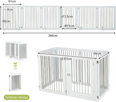 Захисне ґратка для собак COSTWAY, 6-секційне, з дверцятами, 80 см, з нержавіючої сталі та дерева, для каміну/сходи, біле