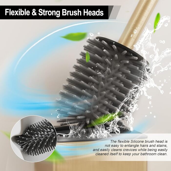 Настінна щітка для туалету BVL з кріпленням без свердління, набір з 2 насадки, силіконова щітка для унітазу, кутова, білий матовий колір