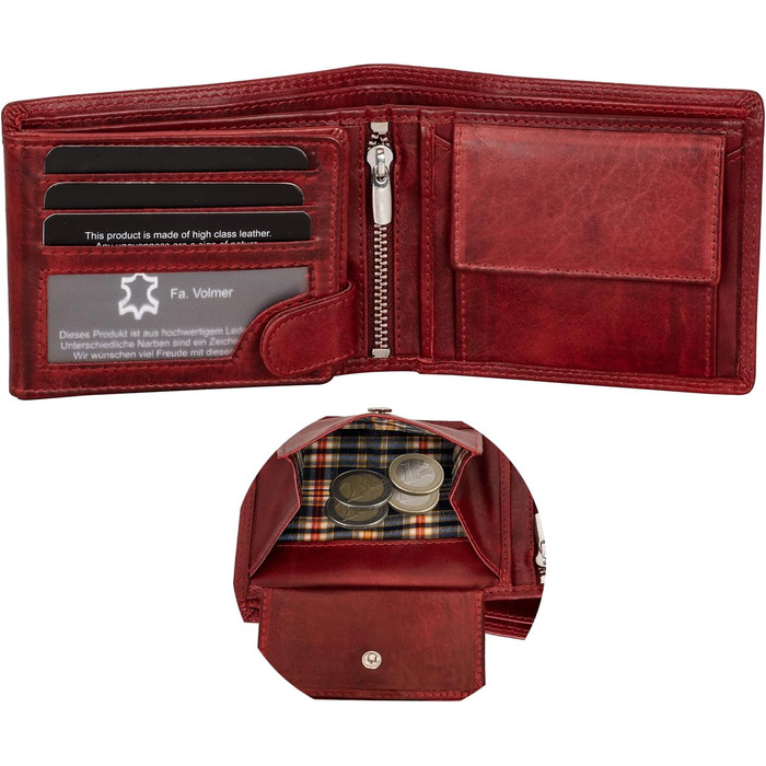 Чоловічий шкіряний гаманець Volmer з RFID-захистом, місткий (9+4 картки), Бордовий