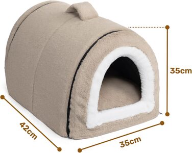 Hollypet Cat Bed, Small Dog Bed, 2-in-1 Foldable Plush Pet Bed for Cats & Small Dogs, Cozy and Soft Pet Cave Bed for Indoor Outdoor, Light Brown