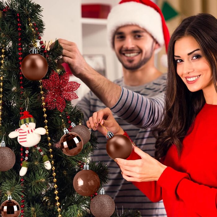 24 штуки новорічні кулі 4 см, коричневі, для ялинки, пластикові, неб'ючі, декор