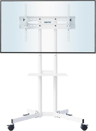 Підставка для телевізора BONTEC на колесах, регульована по висоті, для LCD, LED, OLED, Plasma, Flat & Curved телевізорів 32-85 дюймів, до 60 кг, VESA 600x400 мм (біла)