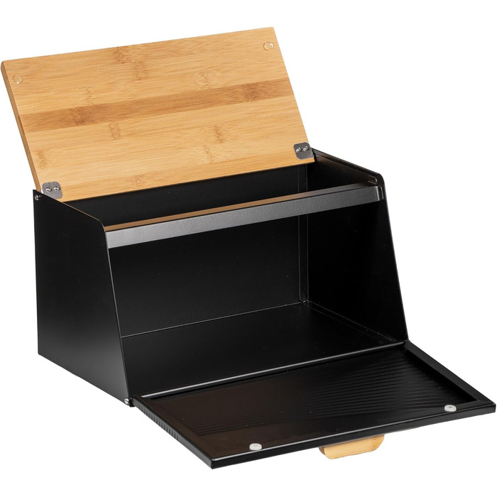 Бак для хліба з бамбука та металу, чорний | Бак для хліба, контейнер для хліба