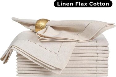 Linen-cotton-flax fabric napkin with hem, 50x50 cm, natural, wedding napkins, cocktail napkins, cloth napkins, cotton napkins, machine-washable napkins, 12 pieces