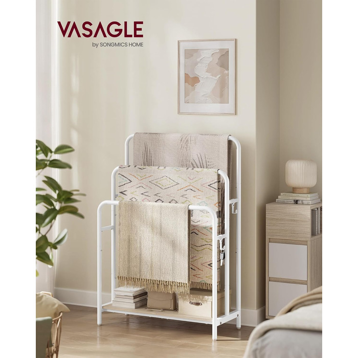 Підставка для рушників VASAGLE, стояча, з 3-ма перекладинами, 70 x 30 x 100 см, 2 гачки, полиця, для рушників, халатів, чорний, LLS019B01