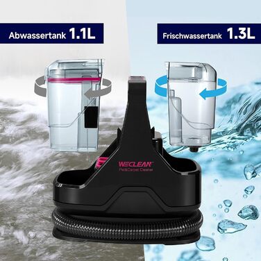 WECLEAN C3 - Миючий пилосос 600W, 18kPa, для килимів, диванів, вікон, авто. Чорний/Рожевий