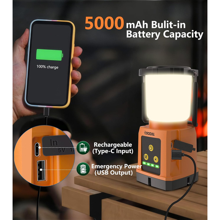 CRODIAL LED Camping Lantern Rechargeable, Camping Essentials 5000mAh Power Bank, Waterproof Camping Tent Light, Lanterns for Power Outages, Hurricane, Emergency, Hiking, Outdoor