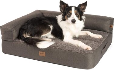 JAMAXX Преміум Софа для собак 2-в-1 - Ортопедична подушка з Memory Visco, знімні подушки та чохол, м'який фліс або овчина/шерпа, PDB3014 ((M) 90x70, коричнева)