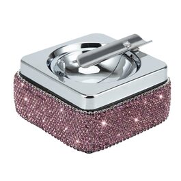 Попільничка з нержавіючої сталі з кришкою, з імітацією діамантів, фіолетового кольору. Попільничка для дому та вулиці, підставка для сигарет.