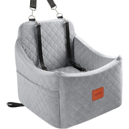 Автокрісло для собак середніх та маленьких порід, сіре, з кишеньками для зберігання та поводок. З піднятою спинкою.