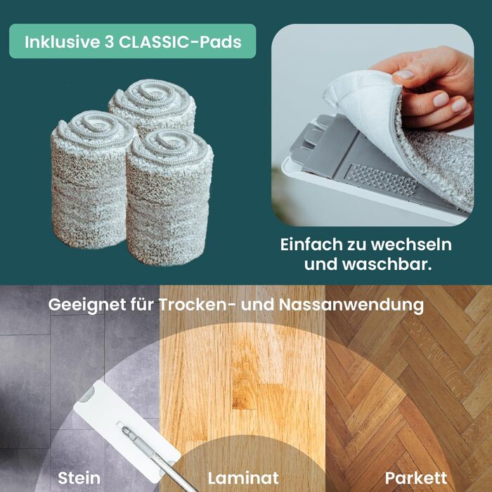 WONDERHOME Floor Wiper Set with Bucket - separates dirt from clean water - innovative 3-chamber mop cleaning set + wringing function - Classic [Order now with extended 140cm pole!]