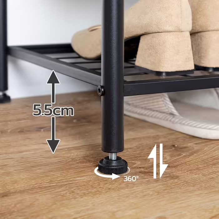 HOOBRO Coat Rack, Large Wardrobe with Bench, Shoe Rack with Seating, Clothes Rack with 12 Hooks, Ample Storage Space, for Entryway, Bedroom, Living Room, Dark Brown-Black EBF05MT01