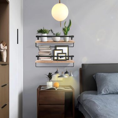 Настінна полиця AGM Wandregal 2 шт. з тримачем для рушників, світло-коричнева, для ванної, кухні, вітальні, офісу, спальні