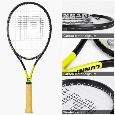 Тенісний racket LUNNADE для дорослих, 27 дюймів, міцний, легкий, попередньо натягнутий, з можливістю перетягування, підходить для початківців та досвідчених гравців (Чорний + Жовтий)