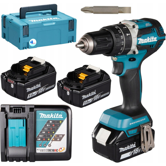 Аккумуляторний ударний шурупокрут Makita DHP484RT3J LXT 18V (3x5Ah, BL, 54Nm, 2 швидкості, кейс)