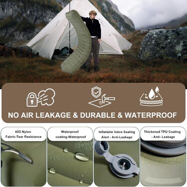 Origem Self-Inflating Camping Mat - Lightweight & Compact Sleeping Pad with Foot Pump - Ideal for Hiking, Beach, Travel, Tent & Hammock (Army Green)