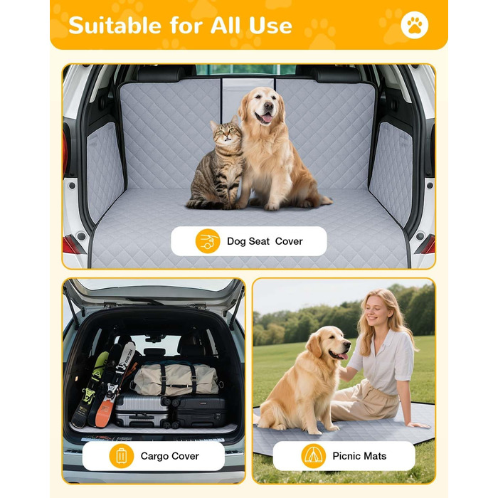 Захист для багажника автомобіля для собак: водонепроникний та стійкий до подряпин килимок з захистом бокових панелей та краю багажника. Легкий у догляді та міцний. Сірий колір.