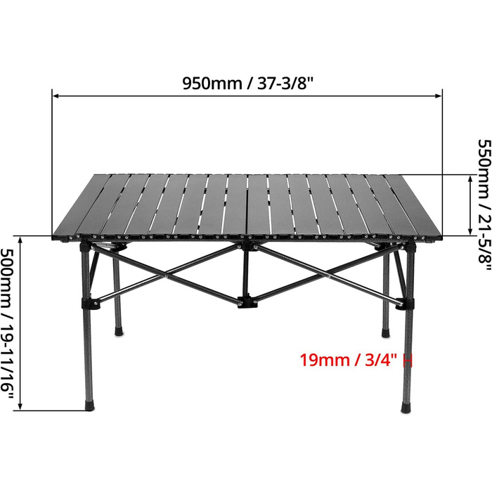 Складний стіл QWORK® для кемпінгу, подорожей, пікніка 95x55x50 см, чорний