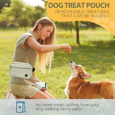 Сумка для собак з карабіном, сумка для дресирування цуценят з відділенням для ласощів та контейнером для відходів, зручна сумка для перенесення їжі та приналежностей для тварин з регульованим поясом (HoneyDew)