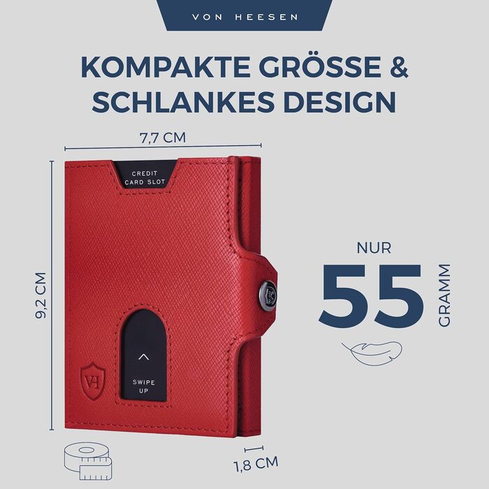 Портмоне VON HEESEN Slim Wallet з відділенням для монет та захистом RFID - для чоловіків та жінок - картхолдер, кредитне картхолдер - міні гаманець з карбону чорного кольору.