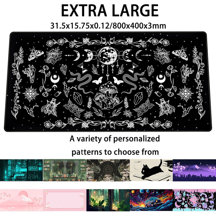 Килимок для миші Moon Mushroom Gaming XXL 80x40 см, Чорно-білий, Готичний, для ігор