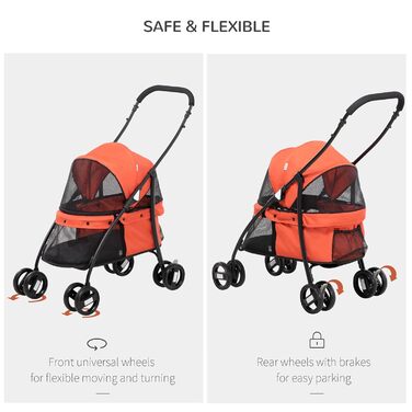 Візок для собак та дітей PawHut, сірий та чорний, з регульованим дахом, кишеню та 2 повідки, 82x47x97 см