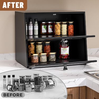 Дерев'яний бротокс для кухні, великий, 2-ярусний, з акриловим вікном (чорний)