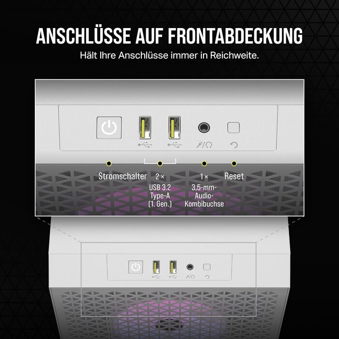 Корпус ПК CORSAIR 3000D RGB Airflow: підтримка 8 вентиляторів 120мм, 2x SP120 Elite, для відеокарт з 4 слотами