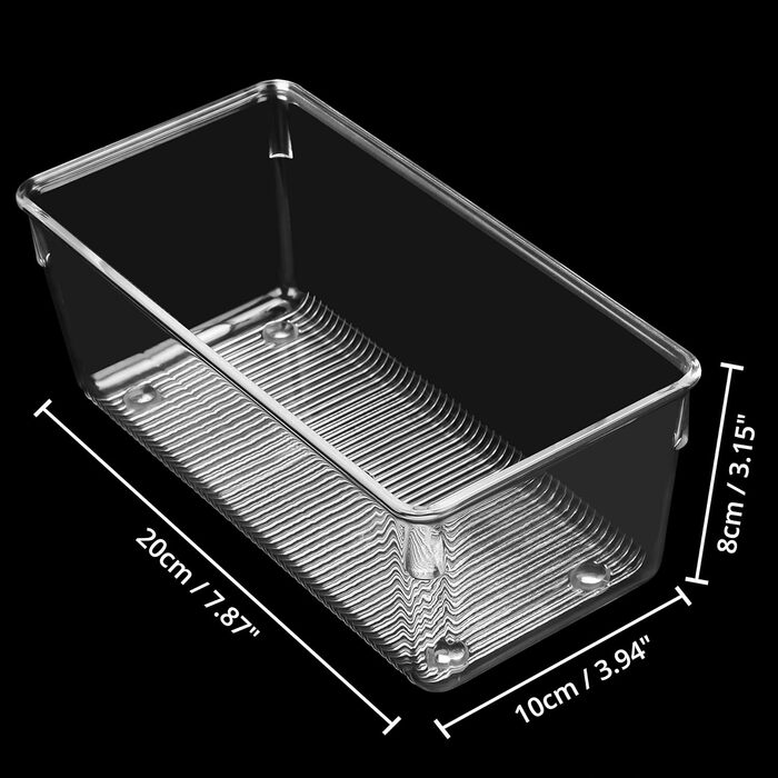 Kurtzy Refrigerator Organizer Box Set for Kitchen, Cabinets (8 Pcs) Plastic Organizer 20cm Long, Transparent Organization System for Bathroom, Pantry, Freezer, Kitchen Cabinet Organizer Drawer
