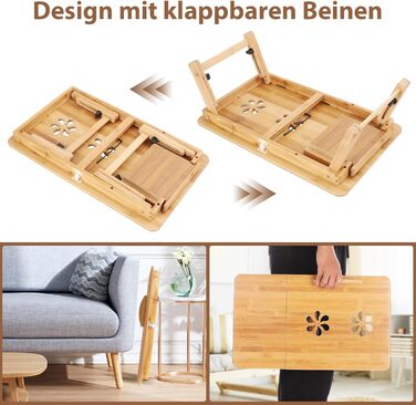 Столик для ноутбука 50x30 см з бамбука з ящиком та вентиляційними отворами | Столик для ліжка, колін