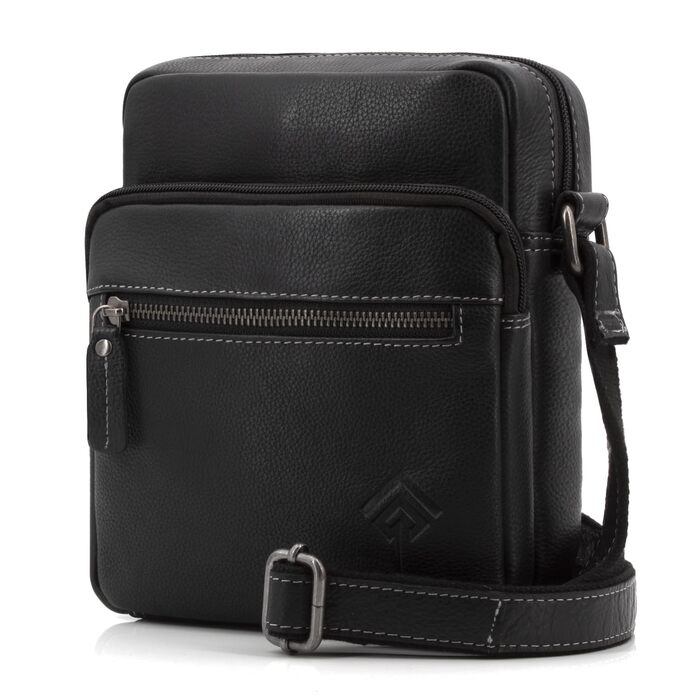 Чоловіча сумка через плече JOREY з натуральної шкіри, чорна. Ідеальна для бізнесу, роботи та подорожей. Чоловіча шкіряна сумка-мішок.