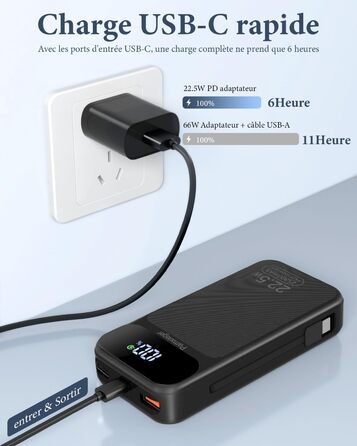 Power Bank 25800 mAh з швидкою зарядкою 22,5W PD3.0 QC4.0, LCD дисплей, USB-C, для смартфонів та планшетів