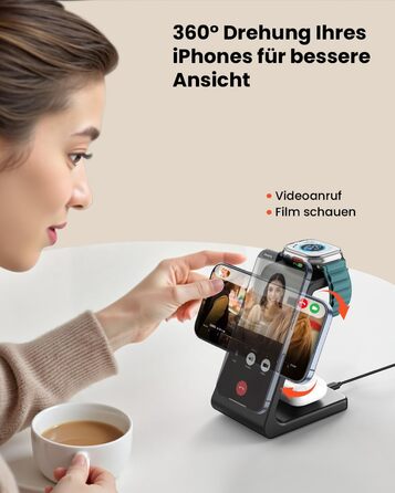 Зарядний пристрій GEEKERA 3 в 1 з підтримкою Qi2, 15W, для iPhone, Apple Watch, AirPods, чорний