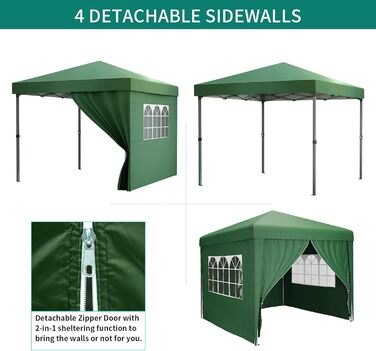 YITAHOME 3x3M Outdoor Pop-Up Pavilion with Sides, Folding Gazebo, Waterproof Foldable Garden Pavilion for All Seasons, Camping Pavilion, Anti-UV with Free Adjustable Height for Parties, Markets