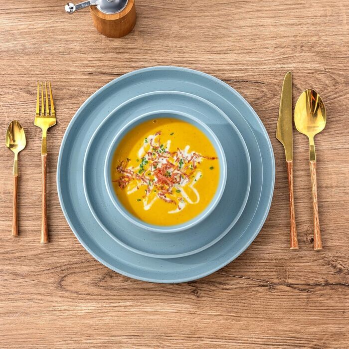 Набір посуду GBhome Teller- und Schüssel-Set (12 предметів) – керамічний посуд для 4 осіб. Стійкий до подряпин та миття в посудомийній машині. Сучасний посуд для мікрохвильової печі та посудомийної машини. Колір: блакитний.