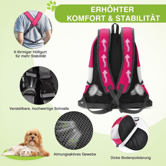 Рюкзак для собак та котів ALLSOPETS, XL, рожевий - переноска для собак, котів, велосипедна переноска, рюкзак для хатніх тварин