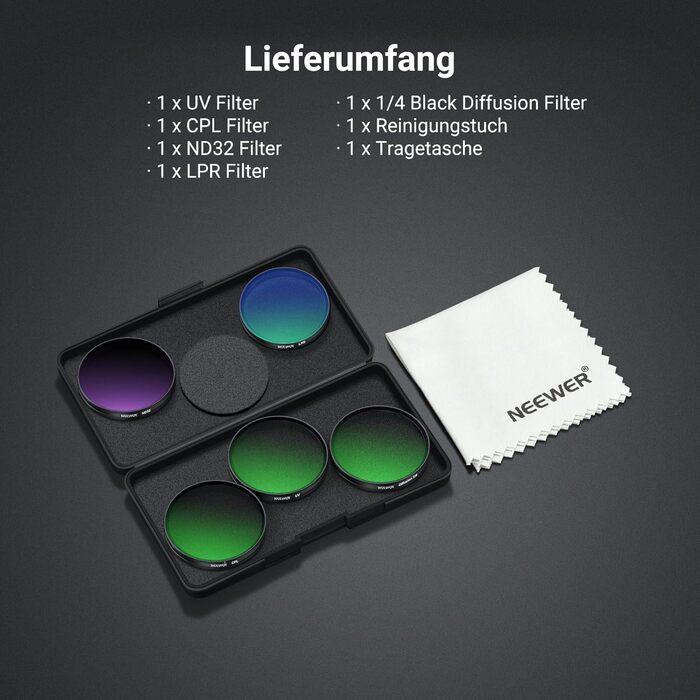 Набір фільтрів NEEWER CPL + ND для DJI Osmo: поляризаційний, нейтральний, UV, LPR, 1/4. Сумісний з Action Cam. 5 шт.