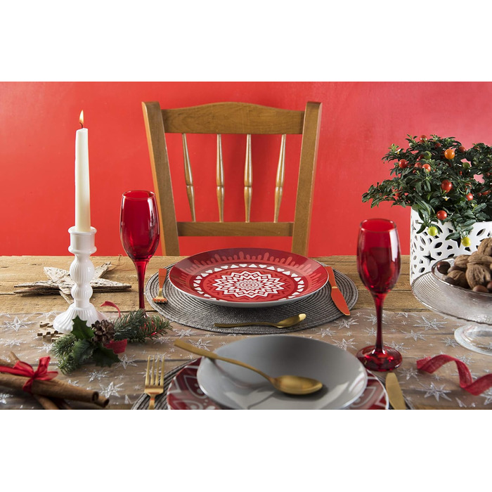 Excelsa Mandala Червоний Сервіз для Столу, 18-Piece, Порцеляна