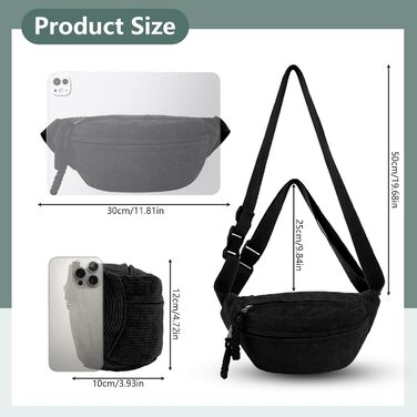 Жіноча сумка через плече, поясна сумка, сумка кросбоді з корду, стильна та практична нагрудна сумка, сумка на пояс, на стегно, для спорту, подорожей, бігу, школи, зелена (чорна)