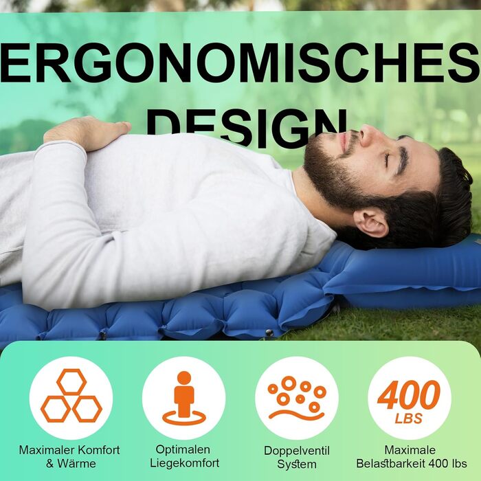 Каремат (килимок) для кемпінгу iParaAiluRy ультралегкий, компактний, надувний - синій. Для туризму, пікніків, пляжу.