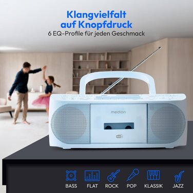 MEDION DRX-1 Plus Бумбокс: DAB+, Bluetooth, CD, MP3, касети, AUX, Stereo Sound System, зелений/блакитний