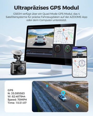 Відеореєстратор AZDOME GS63H 4K з Wi-Fi, GPS, Нічне бачення та Широким кутом 170°, WDR, IPS 2.4', Паркувальний режим, Детектор руху, Циклічна запис