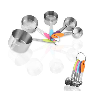 Набір мірних ложок та стаканів з нержавіючої сталі, 10 шт. – кольоровий набір для випічки та кухні, можна мити в посудомийній машині
