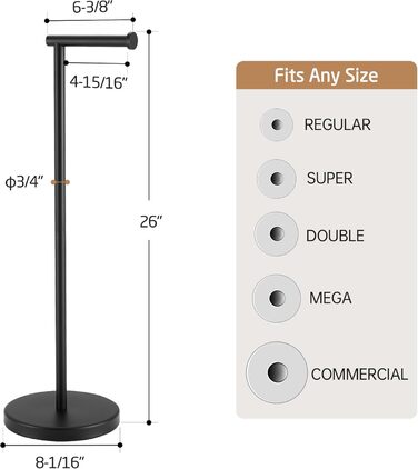 KES Freestanding Toilet Paper Holder with Weighted Base - Stainless Steel SUS304 - Brushed Finish - Black Matte - 26 Inch