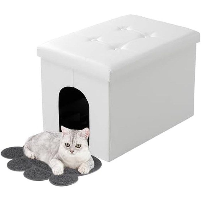 MEEXPAWS шафа для котячого туалету, біла комод-сидіння для прихованого туалету кота, меблі для лотка, 65×45×45 см