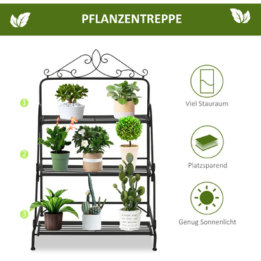 Outsunny 3-Tier Metal Flower Stand with Adjustable Hanging Height for Indoor and Outdoor Use, Decorative & Functional