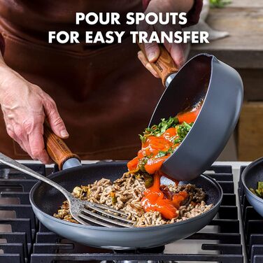 GreenPan Mayflower Pro Harteloxierte Keramische Antihaftbeschichtung, 13-Piece Cookware Set with Ceramic Non-Stick Coating, Vintage Wooden Handle, PFAS-Free, Induction-Suitable, Anthracite Gray Cookware Set 13-Piece
