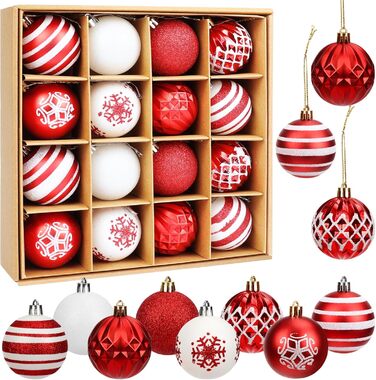 16 штучок новорічних кулі пластикові, 6 см, прикраси для ялинки, декор на Різдво, для дому, святкування, вечірки (червоний та білий)